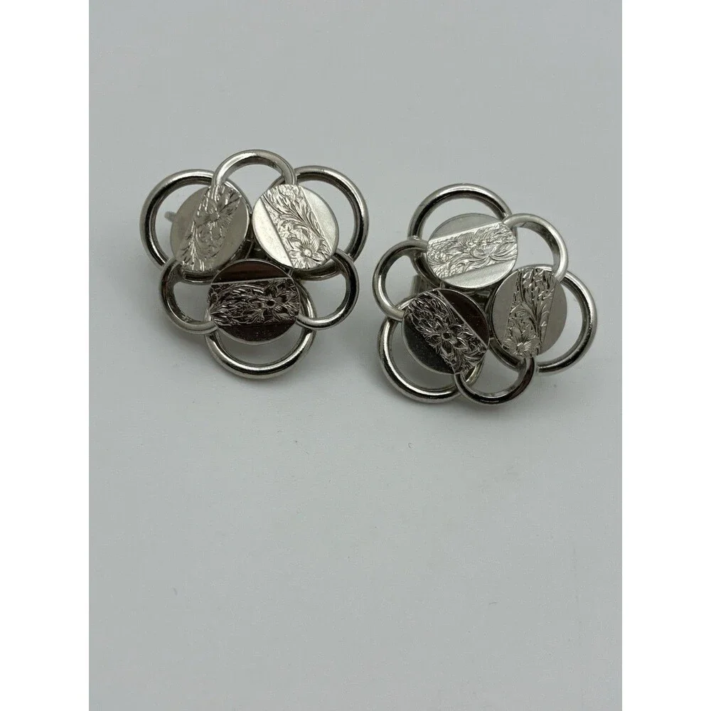 Sarah Coventry Silver Tone Circle Link Clip on Earrings Vintage Costume Jewelry